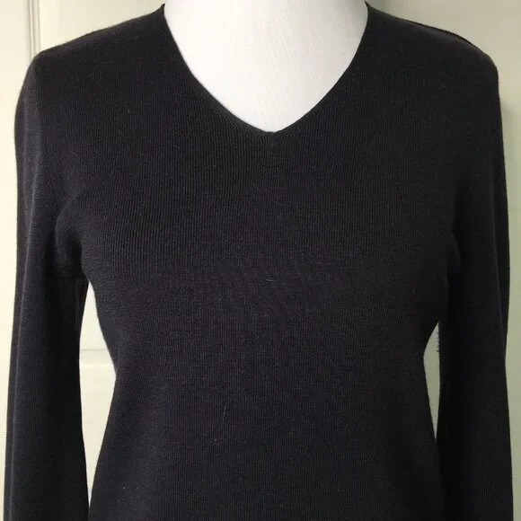 Saint James Women's V Neck Blue Black Long Sleeve Knit Shirt Size Medium - Picture 2 of 15